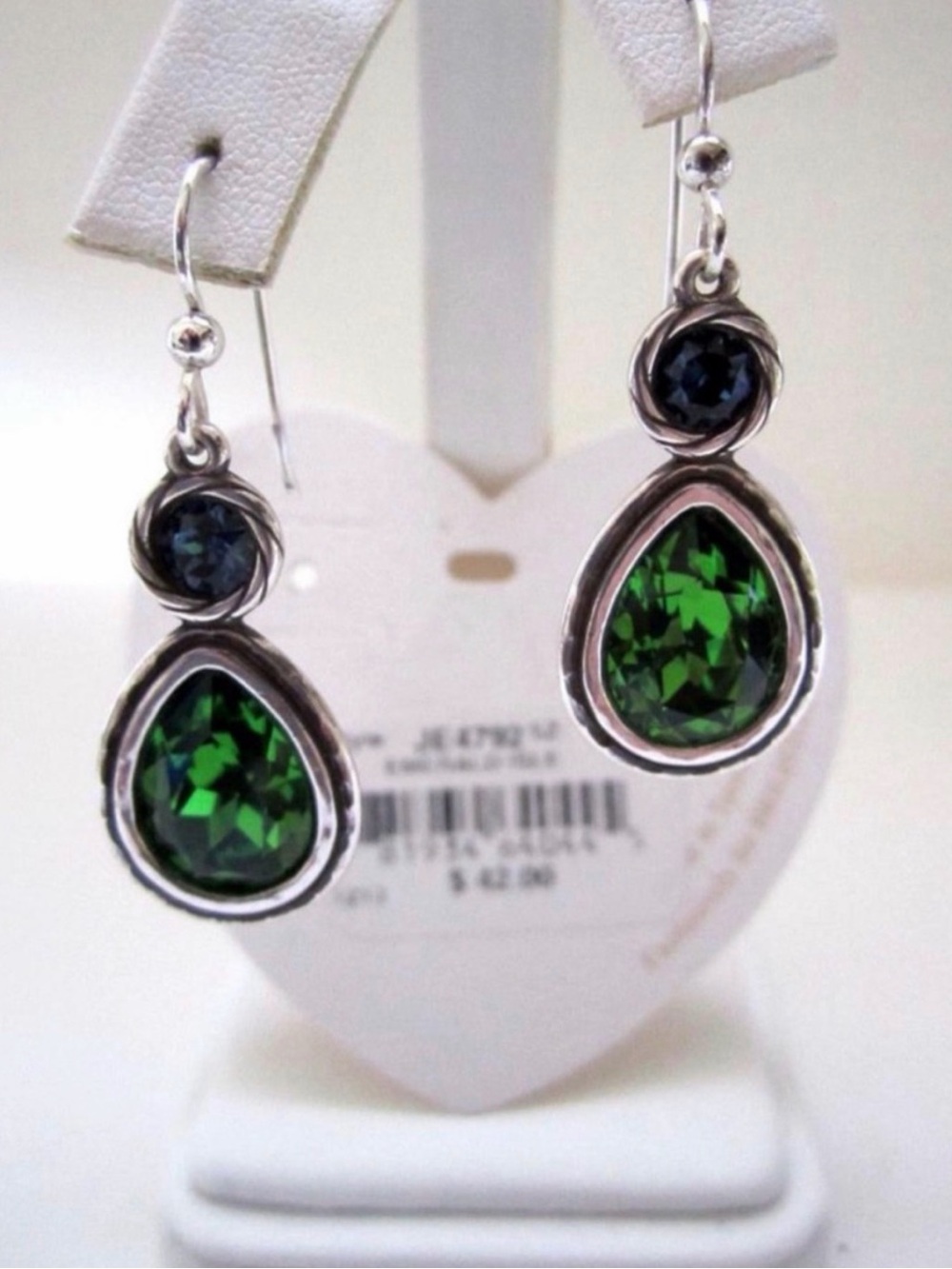 🍀 RARE BRIGHTON Silver Earrings 💎Sapphire & Emerald-colored Swarovski Crystals!